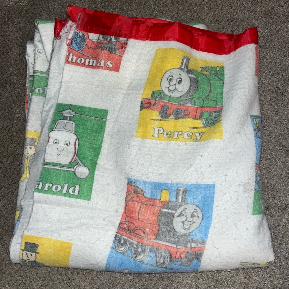 Vintage Thomas the Train Baby Blanket Toddler Quilt Fleece 1992 Britt Allcroft